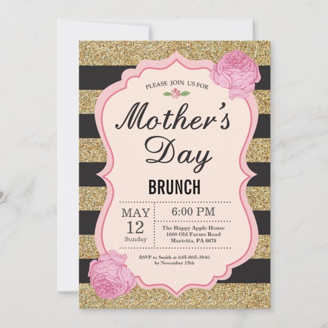 Mothers Day Brunch Invitation Pink Floral Flower (Front)