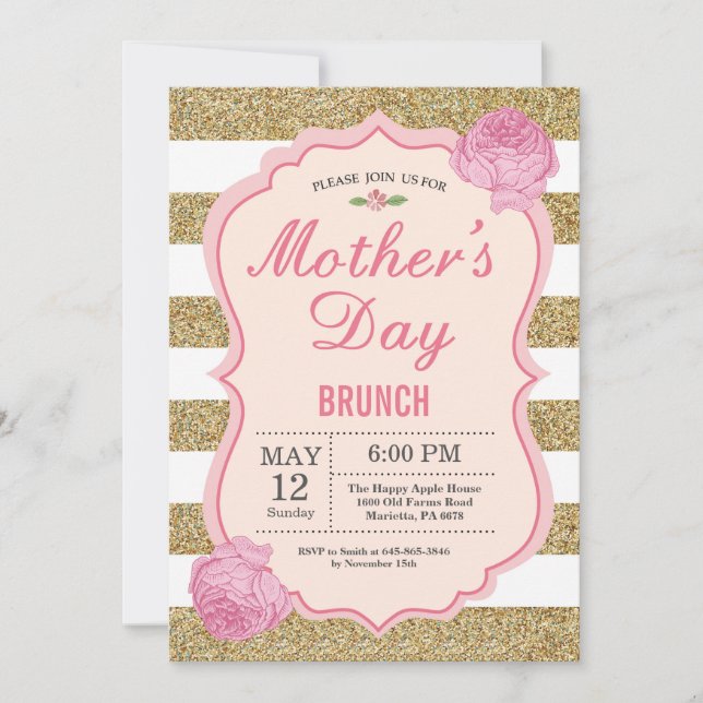 Mothers Day Brunch Invitation Pink Floral Flower (Front)
