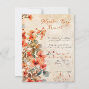 Mother's Day Brunch Peach Watercolor Flowers Invitation