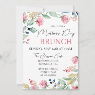 Mother's Day Brunch Pink Floral Greenery Invitation