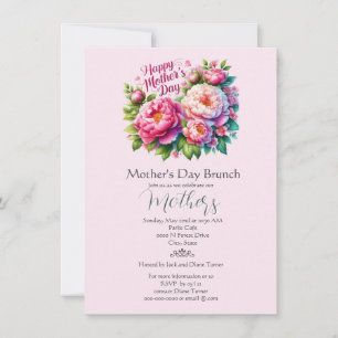 Mother's Day Brunch Pink Floral Holiday Invitation