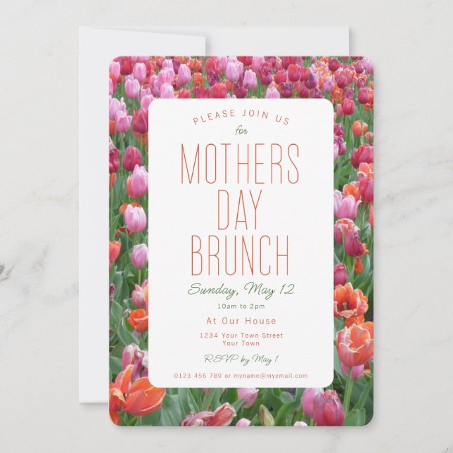 Mothers Day Brunch Pink Orange Tulip Invitation (Front)