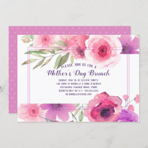 Mother's Day Brunch Pink Purple Watercolor Floral Invitation