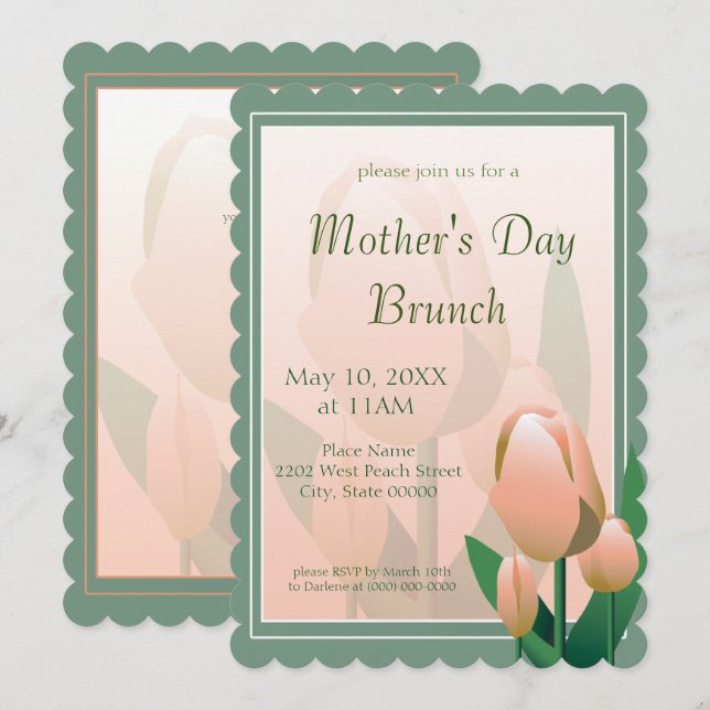 Mothers Day Brunch Spring Pink Tulips Party Invitation (Front/Back)