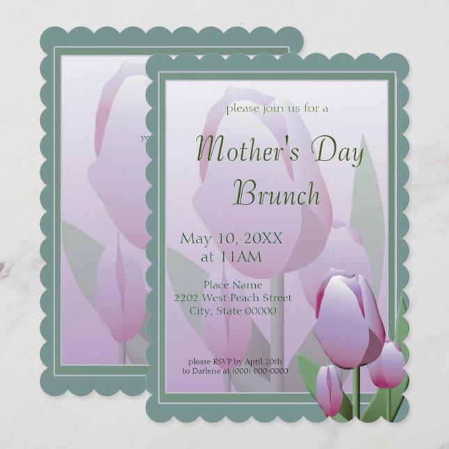 Mothers Day Brunch Spring Violet Tulips Party Invitation (Front/Back)