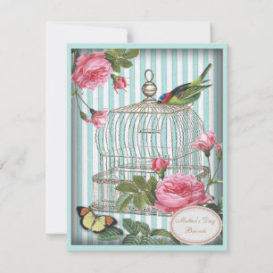 Mother's Day Brunch Vintage Bird Cage & Roses Invitation