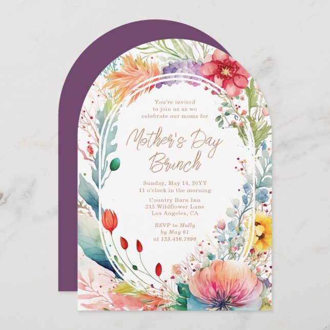 Mother's Day Brunch Watercolor Wildflowers Floral Invitation (Front/Back)