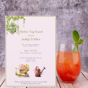 Mother's Day Brunch Watering Can Wheelbarrow Flowe Invitation