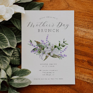 Mother's Day Brunch   White Floral Invitation