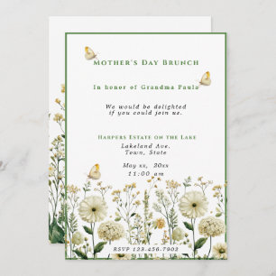 Mother's Day Brunch White Flowers Butterflies Invitation