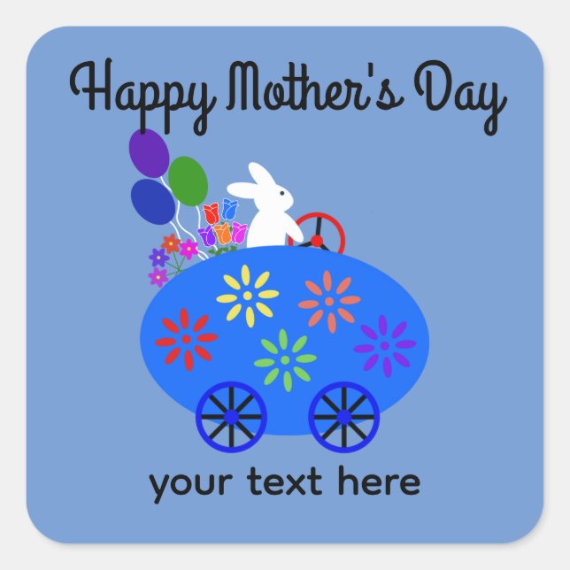 Mother's Day Bunny Riding Egg Car #2 Stickers (Front)