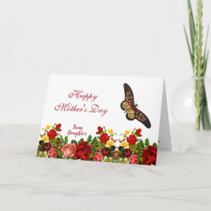 Mothers Day Butterfly Rustic Roses Burgundy Floral Card