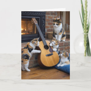 Mother's Day Calico Cat with Kittens and Guitar Card
