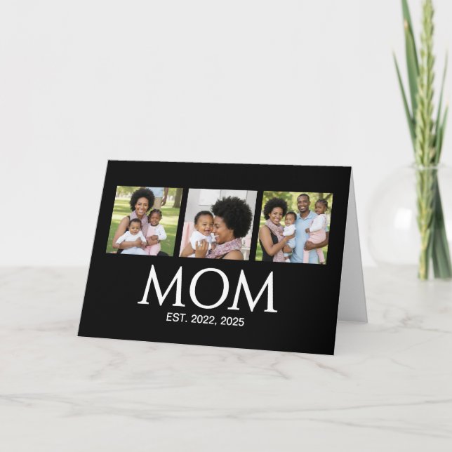Mothers Day Caps Black 3 Photo Mom Established  Holiday Card (Front)