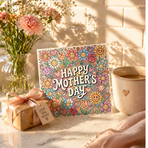 Mothers Day Card Cute Floral Doodle Pastel