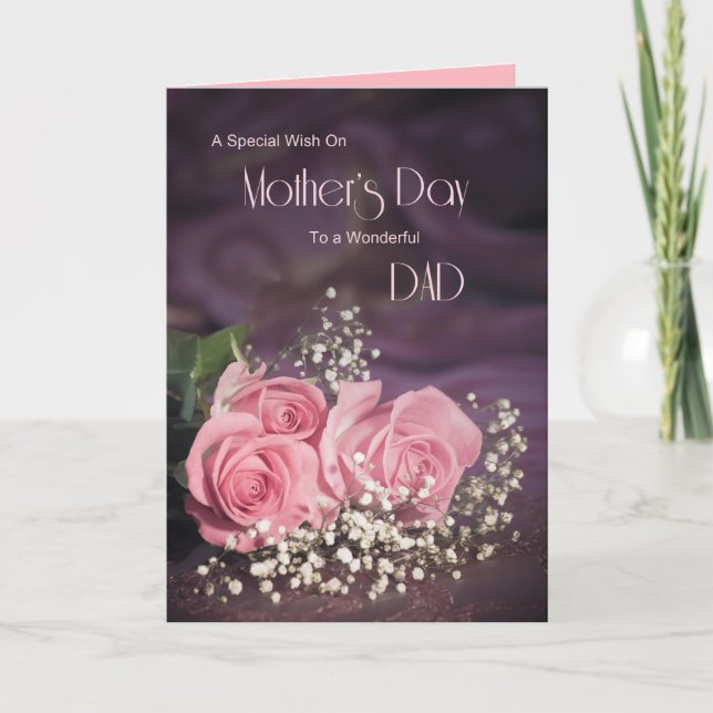 Mother's day card for dad with three pink roses (Front)