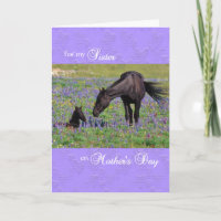 Mother's Day Card for Sister Mustang Mare w/ Foal