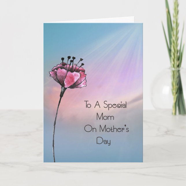 Mother's Day Card Pastel Sky & Cranberry Flower (Front)