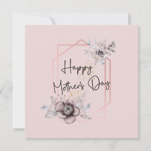 Mother's Day Card Pink Grey Floral Elegant 