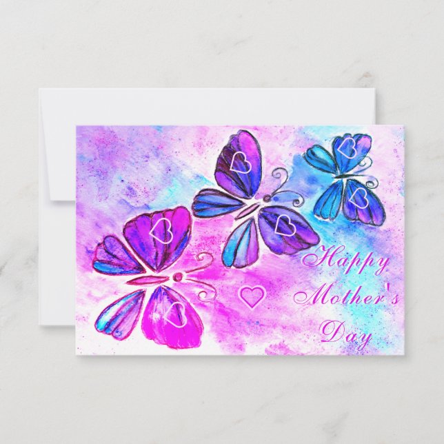 Mother's Day Card Purple Pink Butterflies Flying (Front)