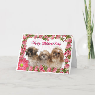Mother's Day Card - Shih Tzu Dogs - Pink Floral