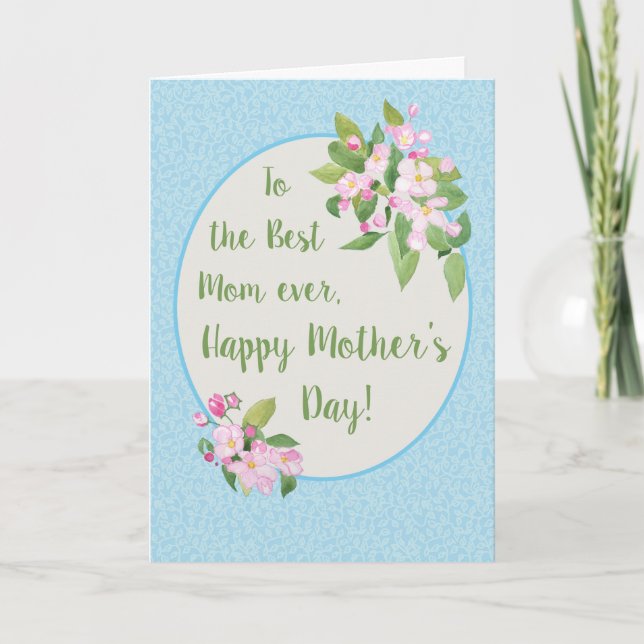 Mother's Day Card with Apple Blossom on Sky Blue (Front)