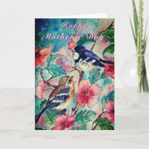 Mother's Day Card with Beautiful Cute Birds