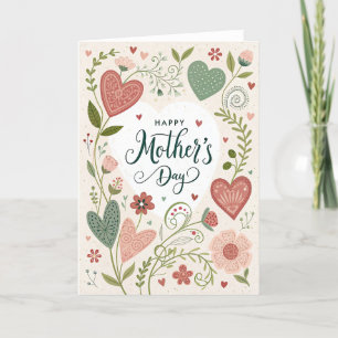 Mothers Day Card with Blush and Green Hearts 