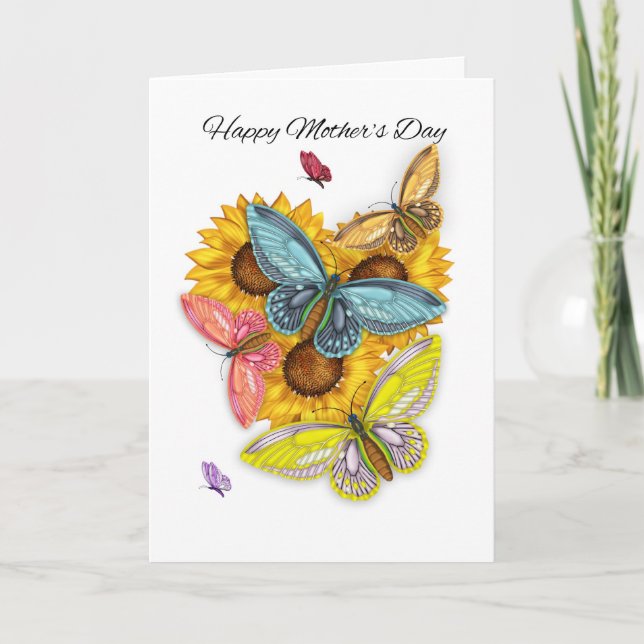 Mother's Day Card With Butterflies And Sunflowers (Front)