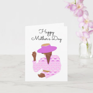 Mother's Day Card with Classy Pink Woman of Colour