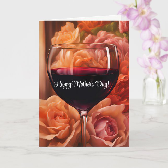 Mother's Day Card with Flowers and Wine Funny (Orchid)