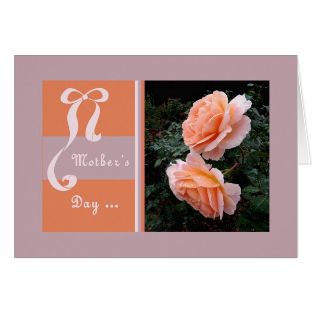 Mother's Day Card with Peach Roses (Front Horizontal)