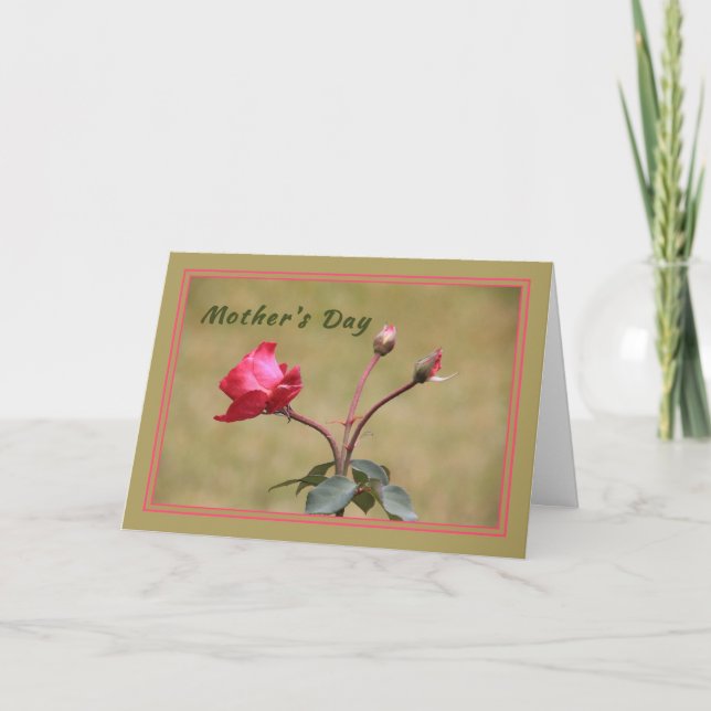 Mother's Day Card with Red Rose and Buds (Front)