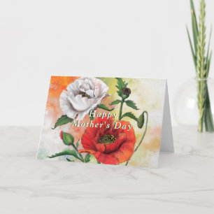 Mother's Day Card with Red White Poppies