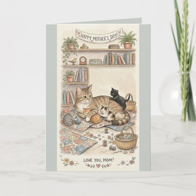 Mother's Day Cat and Kittens  Card (Front)