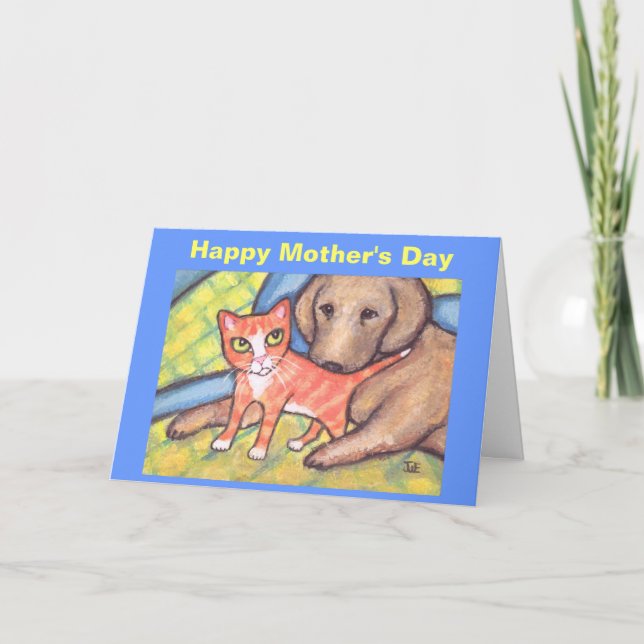 Mother's Day Cat & Dog Greeting Card (Front)