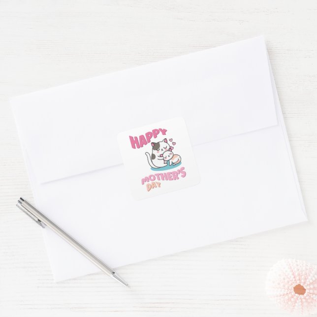 Mother's Day cats, kawaii style Square Sticker (Envelope)