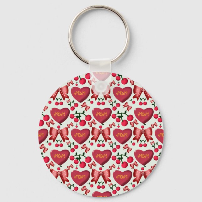 Mother's day cherry bow pattern gift  key ring (Front)
