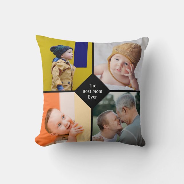 Mothers Day Chic Modern Mum Family Photo Collage Cushion (Front)