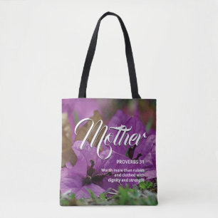 MOTHER'S DAY Christian Proverbs 31 Purple Floral Tote Bag