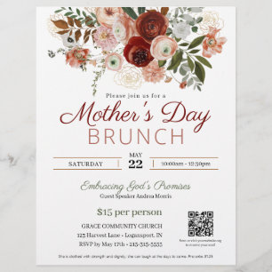 Mother's Day Church Brunch Elegant Pink Floral Flyer
