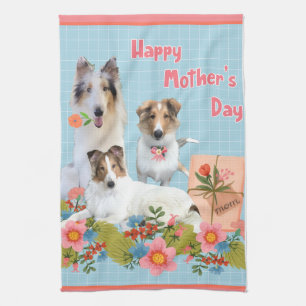 Mother's Day Collies and flowers Tea Towel