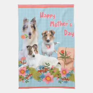 Mother's Day Collies and flowers Tea Towel