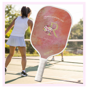 Mother's Day Colourful Floral Custom Monogram Name Pickleball Paddle