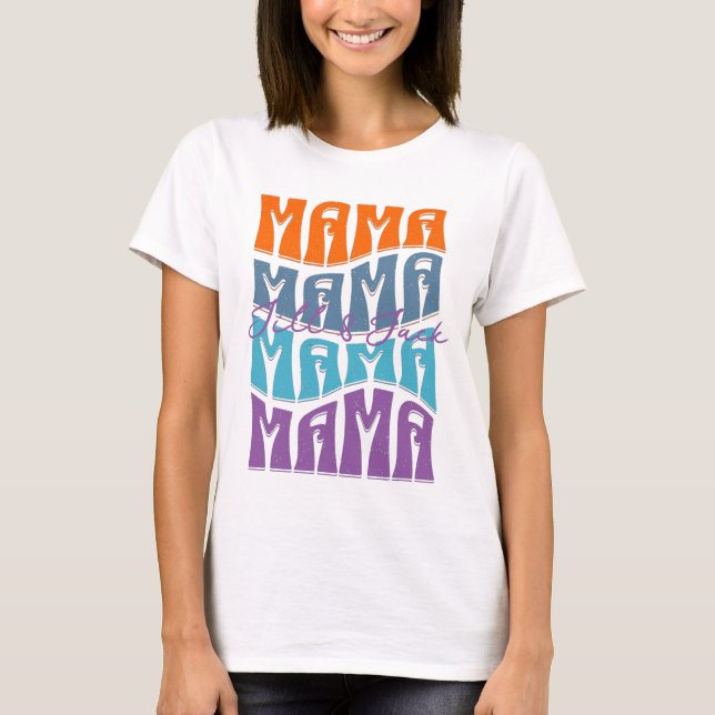 Mother's Day Colourful Typography Mama Kids Name T-Shirt (Front)