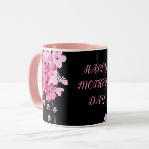 "Mothers Day" combo mug in black & pink flowers.