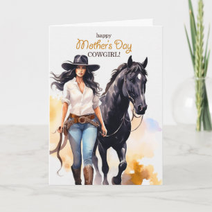 Mother's Day Cowgirl and Black Horse Holiday Card