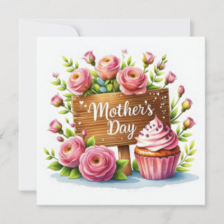 Mother's Day Cupcake and Roses  Holiday Card