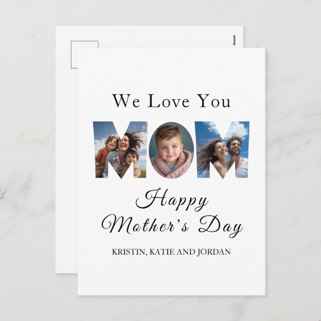 Mothers Day Custom 3 Photo Collage Holiday Postcard (Front/Back)