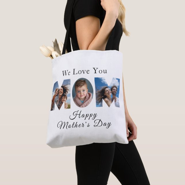 Mothers Day Custom 3 Photo Collage Tote Bag (Close Up)